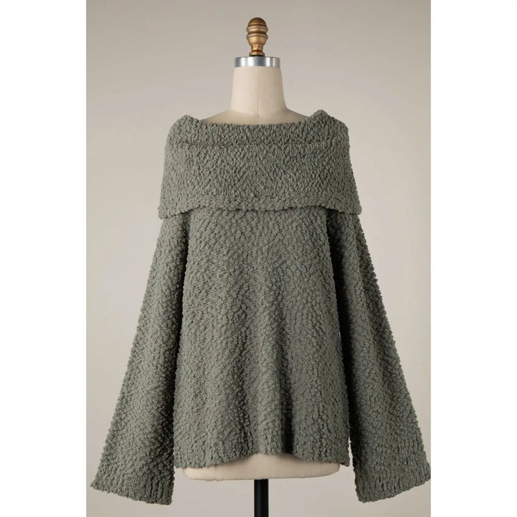 Sage Popcorn Off The Shoulder Sweater