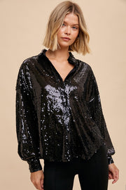 Black Sequin Button-down