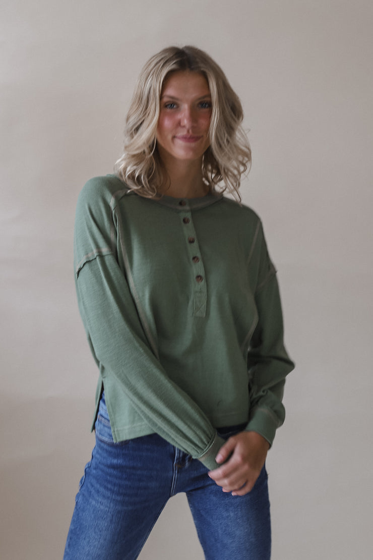 Olive Bubble Henley