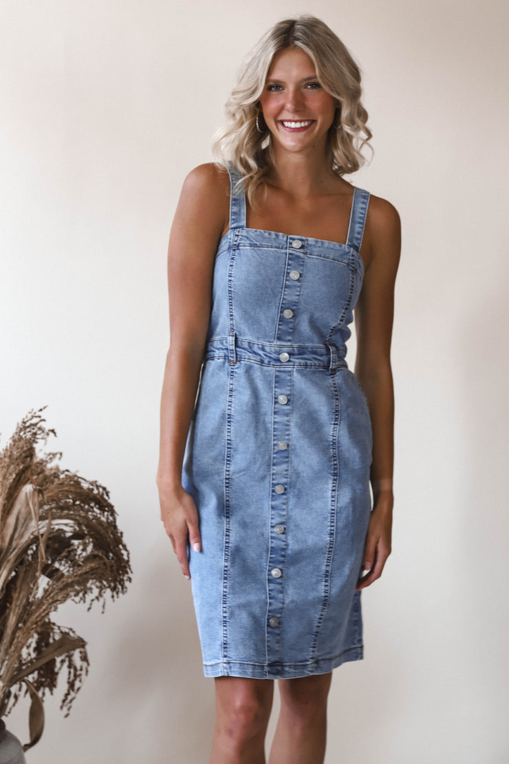 Buttoned Up In Blue Dress