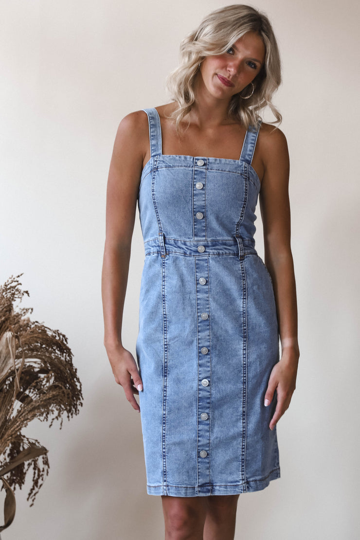 Buttoned Up In Blue Dress
