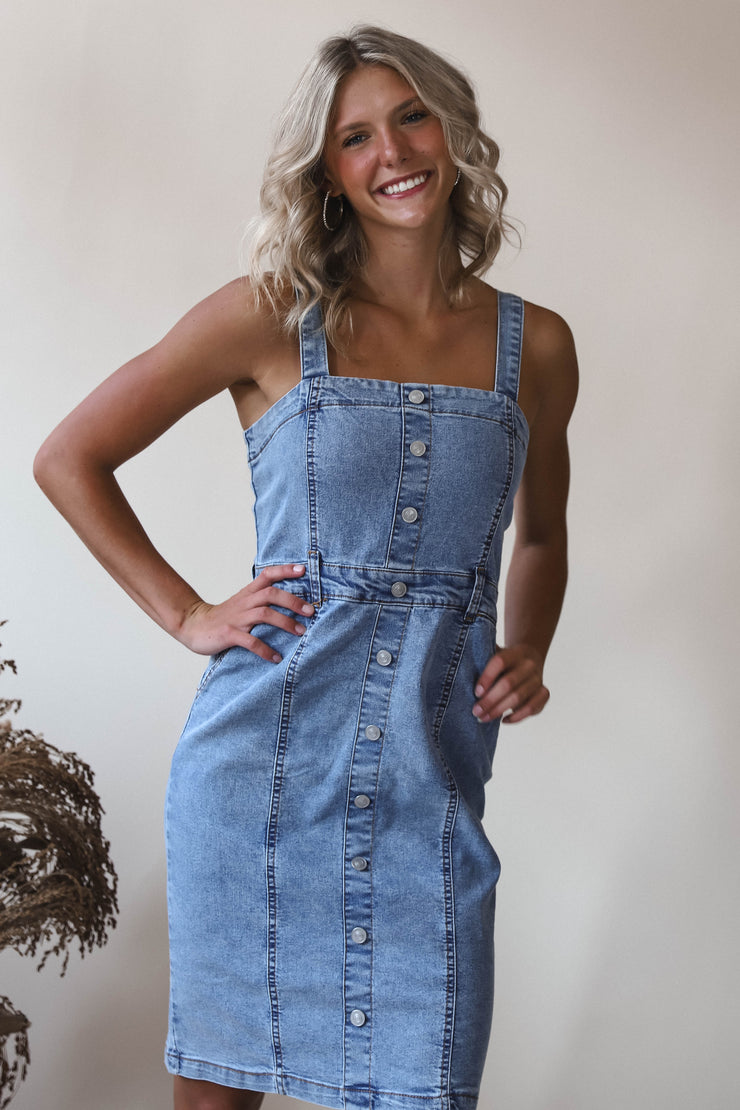 Buttoned Up In Blue Dress