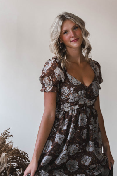 Romantic Autumn Floral Midi Dress