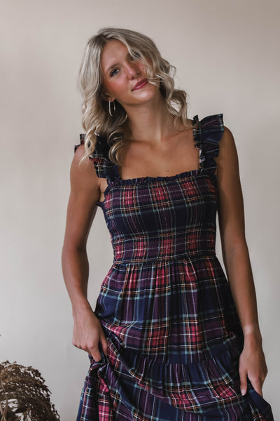 Navy Plaid Dress