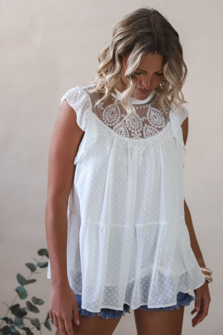 Swiss Dot Short Sleeve Blouse