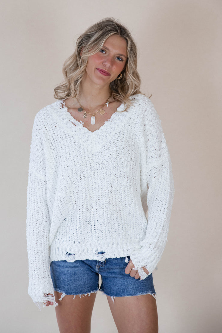 Chelsea Chenille White Sweater