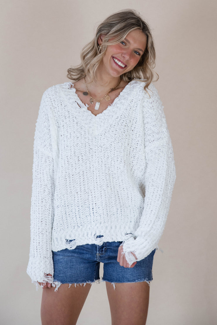 Chelsea Chenille White Sweater