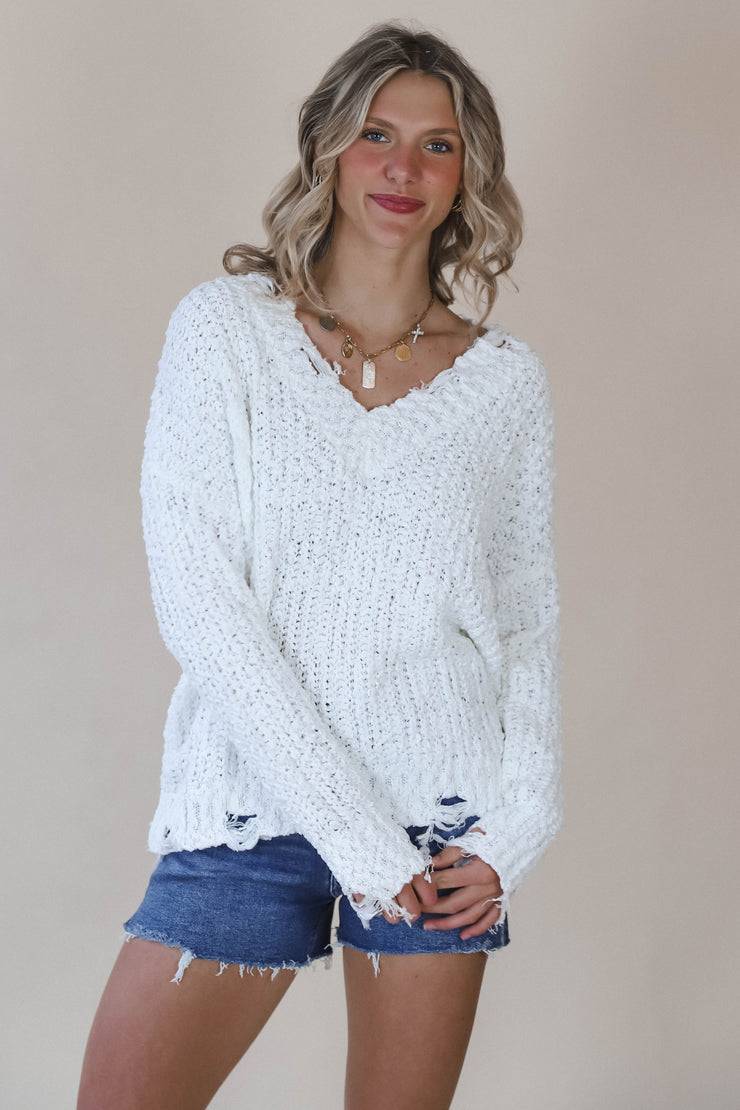 Chelsea Chenille White Sweater