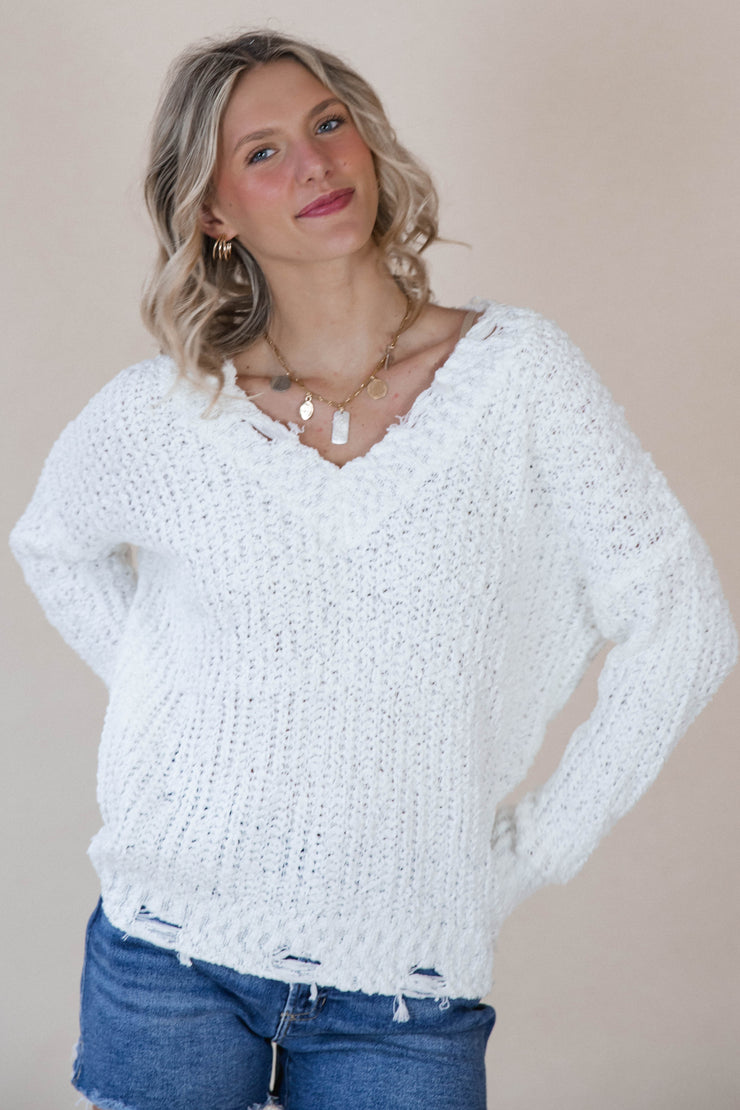 Chelsea Chenille White Sweater