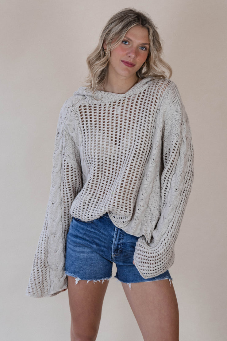 Braided Knit Hooded Sweater