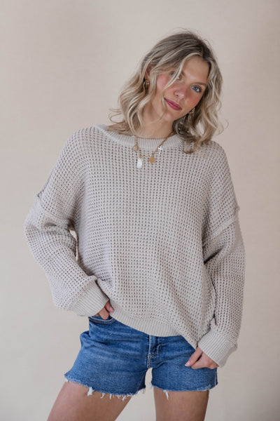 Beige Waffle Knit Sweater