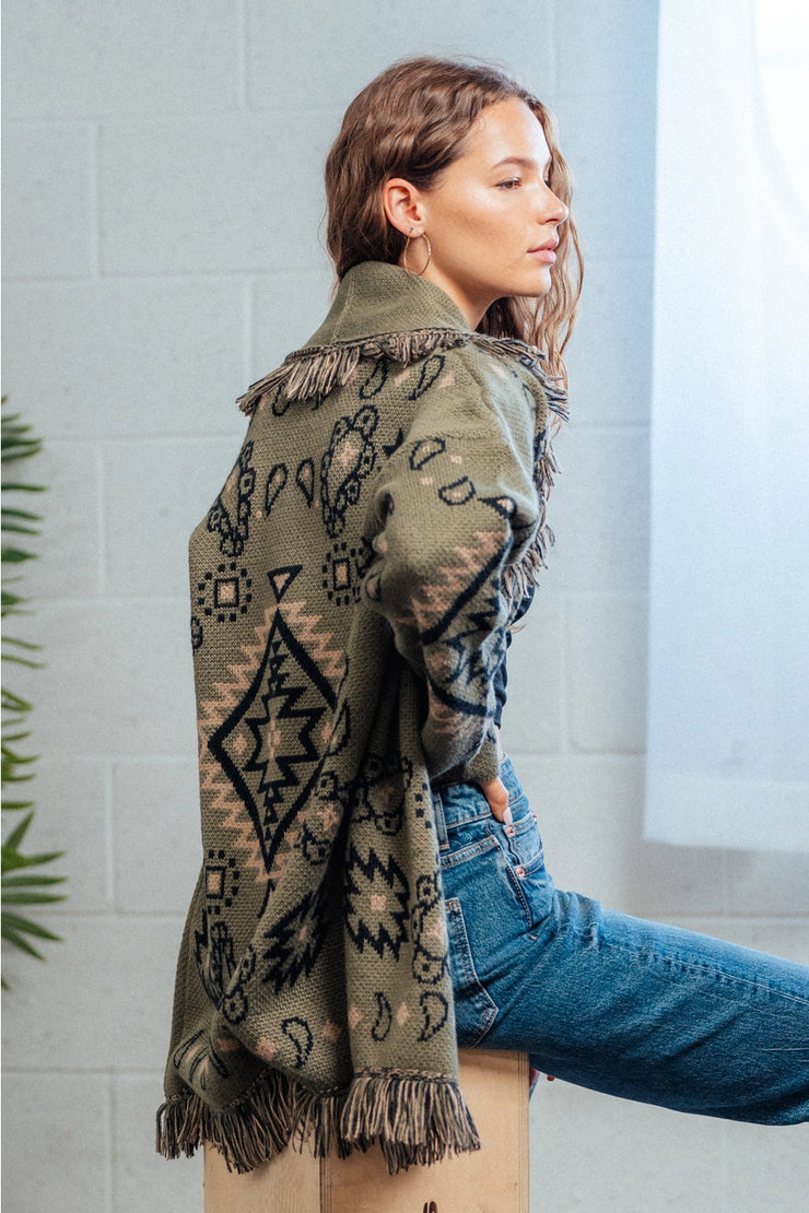 Olive Aztec Sweater