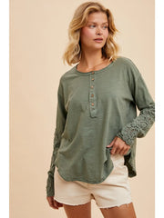 Sage Crochet Sleeve Henley