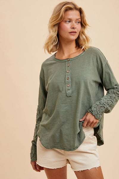 Sage Crochet Sleeve Henley