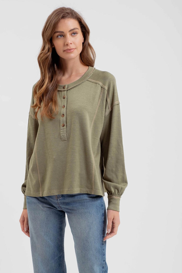 Olive Bubble Henley