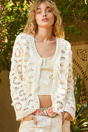 Tessa Ivory Open Knit Buttondown