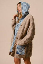 Denim Checkered Cardi Mixed Sweater