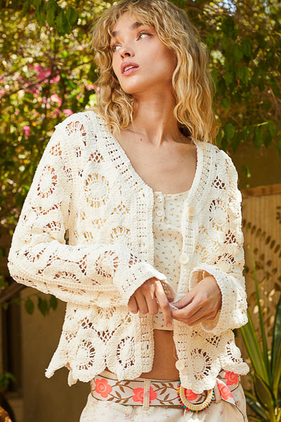Tessa Ivory Open Knit Buttondown