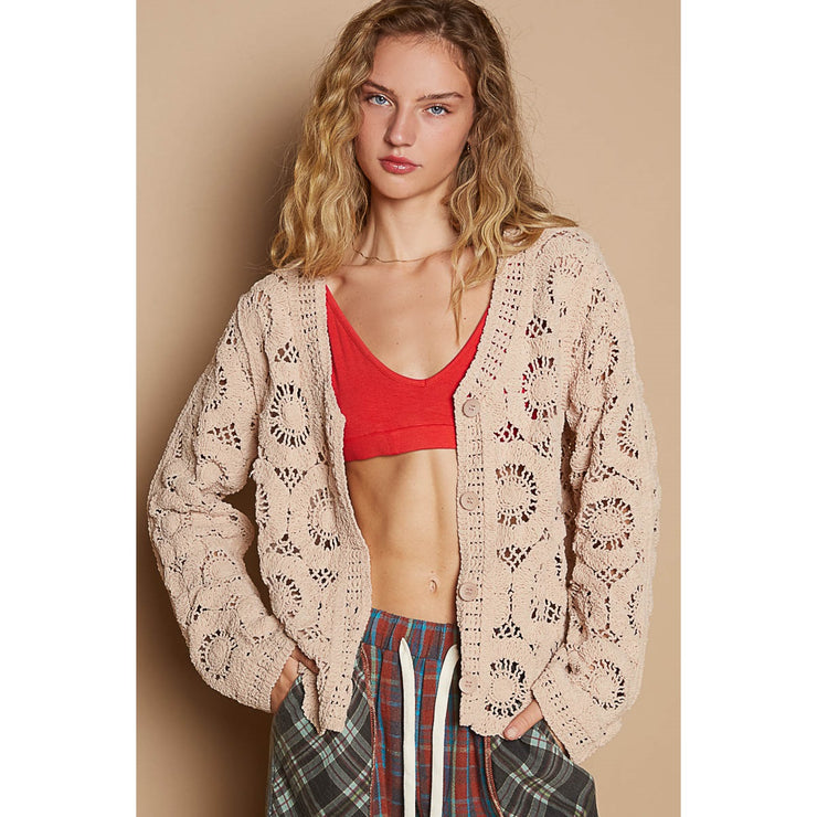 Tessa Taupe Open Knit Buttondown