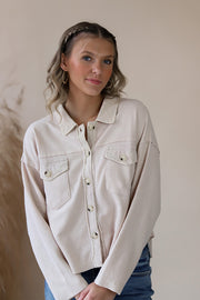 Waffle Cream Cropped Button-down