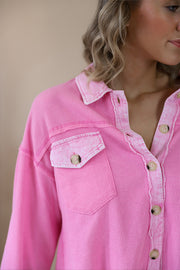 Waffle Pink Cropped Button-down