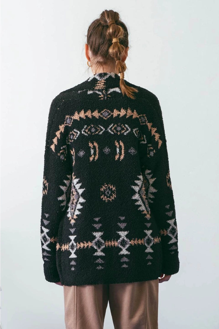 Black Tribal Print Cardigan