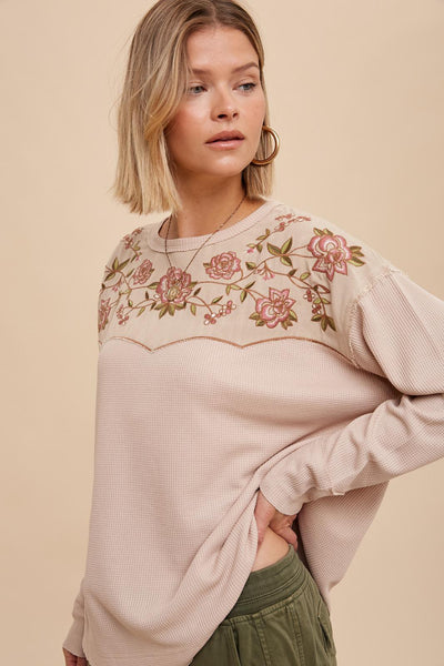 Whitney Almond Embroidered Blouse