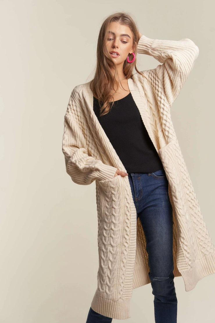 Beige Cableknit Cardigan