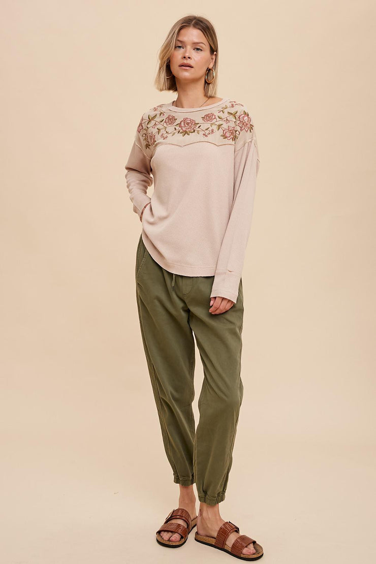 Whitney Almond Embroidered Blouse