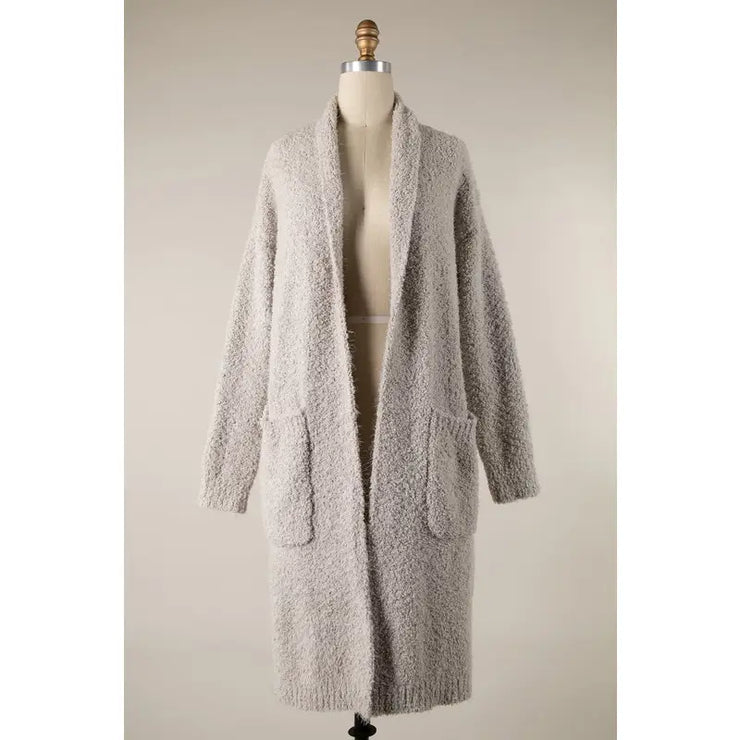 Silver Long Fuzzy Cardigan