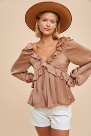 Jessica Mocha Satin Blouse