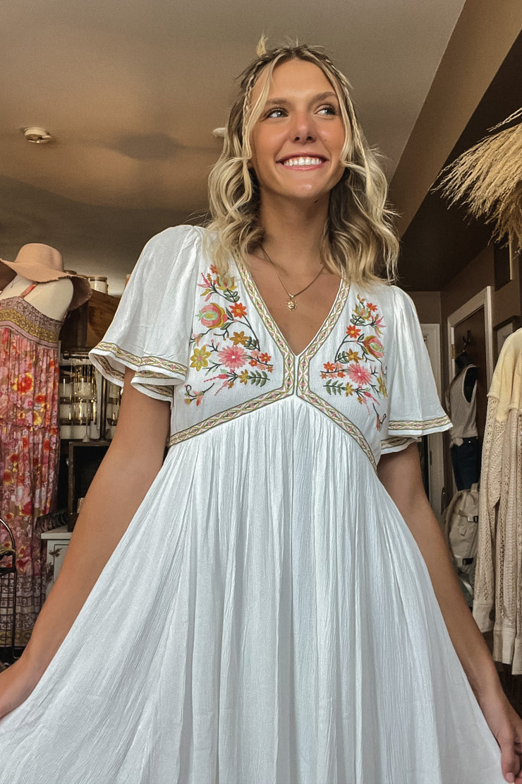 Raquel White Embroidered Dress