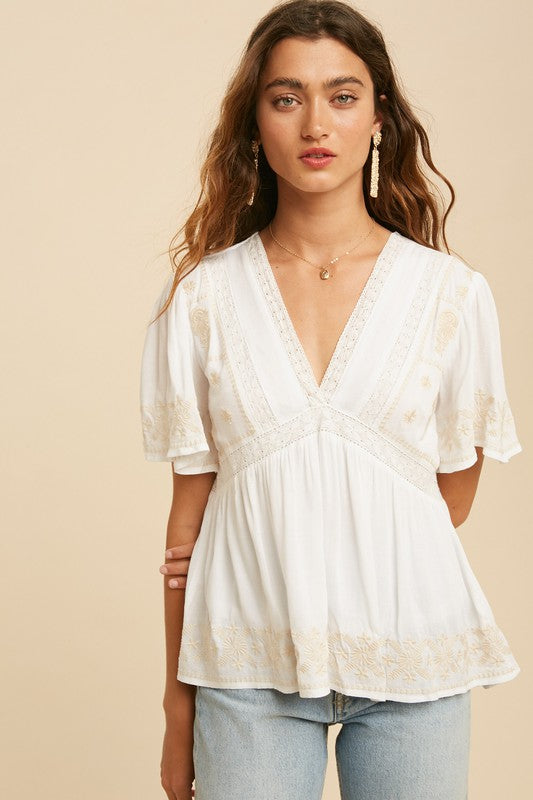 Olivia White Embroidered Blouse