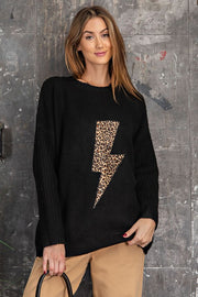 Black Leopard Lightening Bolt Sweater