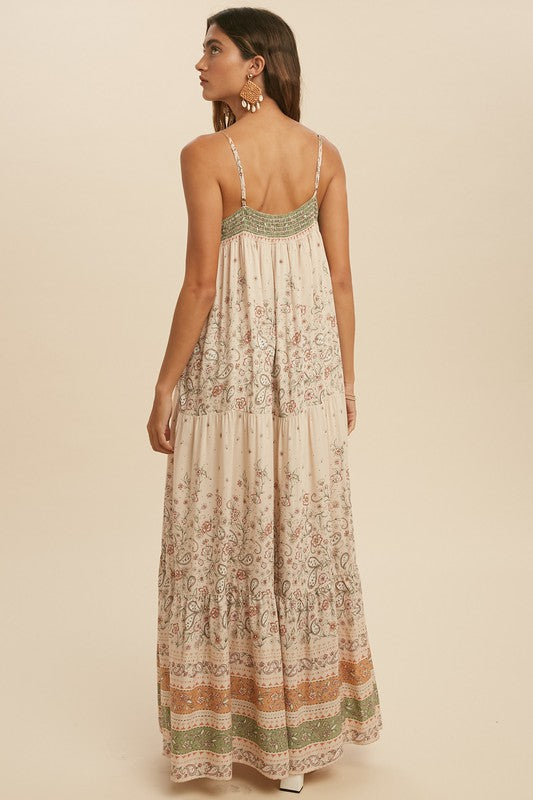 Cream Boho Border Maxi Dress