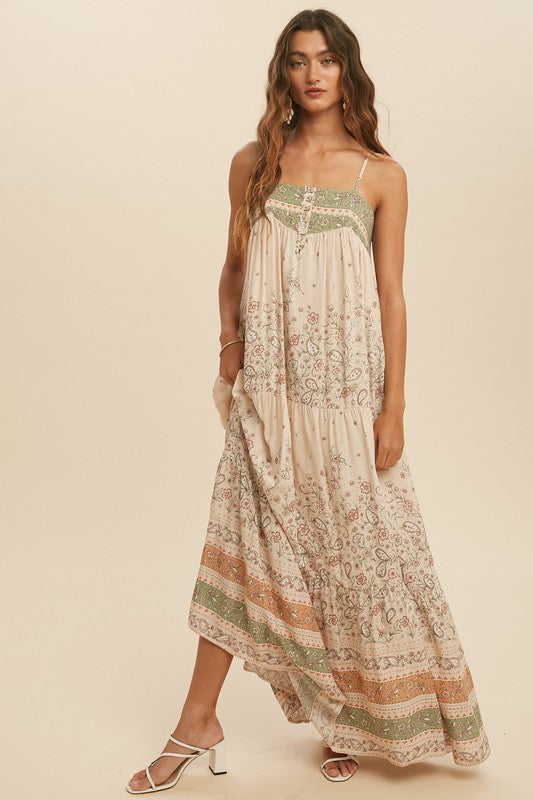 Cream Boho Border Maxi Dress