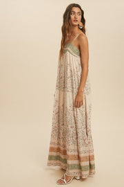 Cream Boho Border Maxi Dress