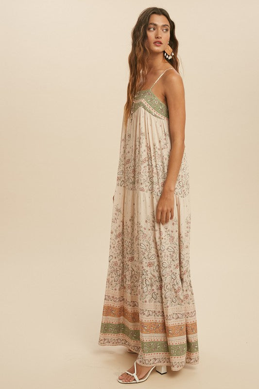 Cream Boho Border Maxi Dress