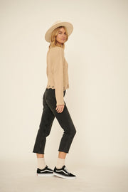 Ribbed Distressed Button Front Sweater