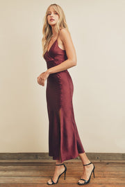 Katherine Burgundy Satin Dress