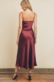 Katherine Burgundy Satin Dress