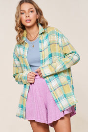 Peony Lime Plaid Button-down