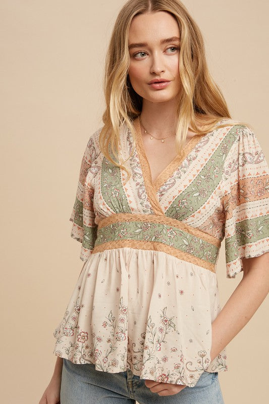 Lace Trim Boho Blouse