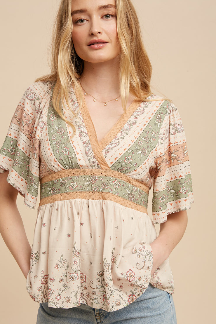 Lace Trim Boho Blouse