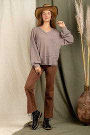 Bailey Mocha Waffle Knit Blouse