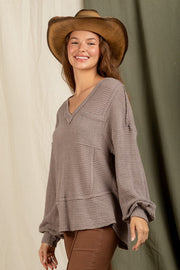 Bailey Mocha Waffle Knit Blouse