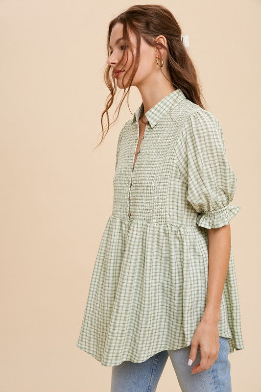 Sage Gingham Blouse