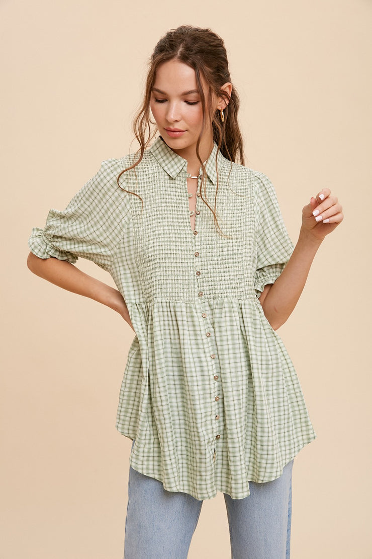 Sage Gingham Blouse