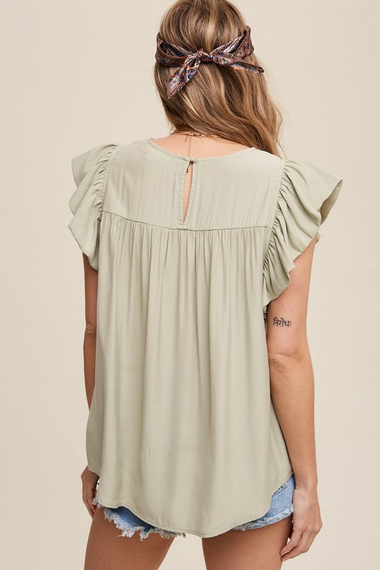 Ruth Sage Ruffle Blouse