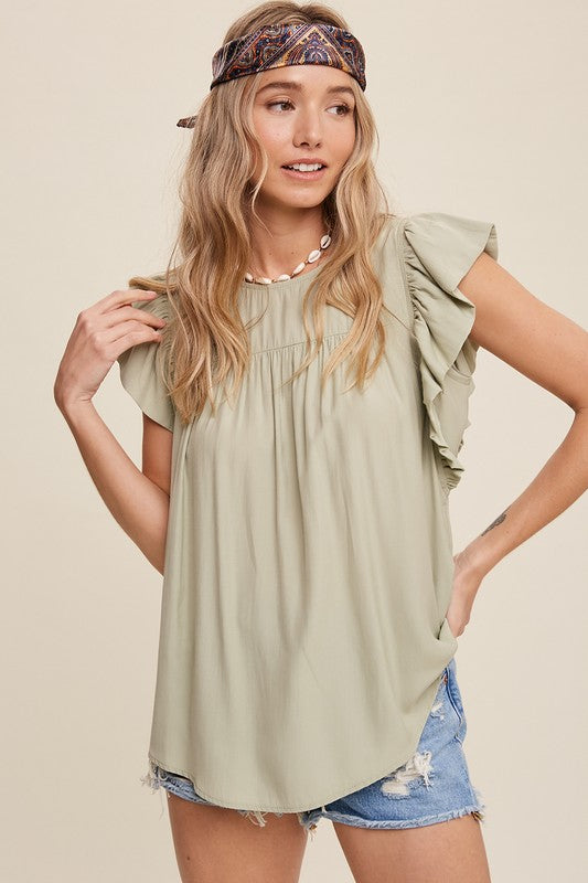 Ruth Sage Ruffle Blouse